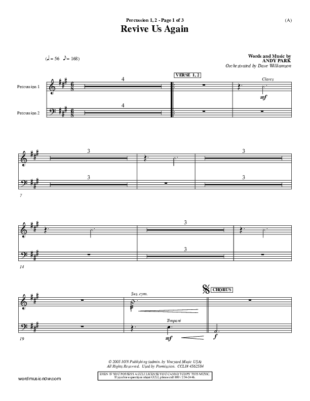 Revive Us Again  Percussion 1/2 (Andy Park)