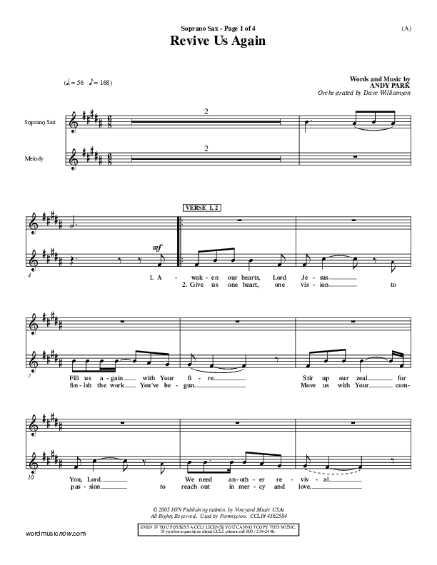 Revive Us Again  Soprano Sax (Andy Park)