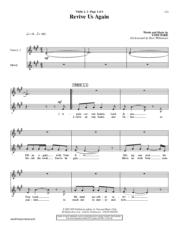 Revive Us Again  Violin 1/2 (Andy Park)