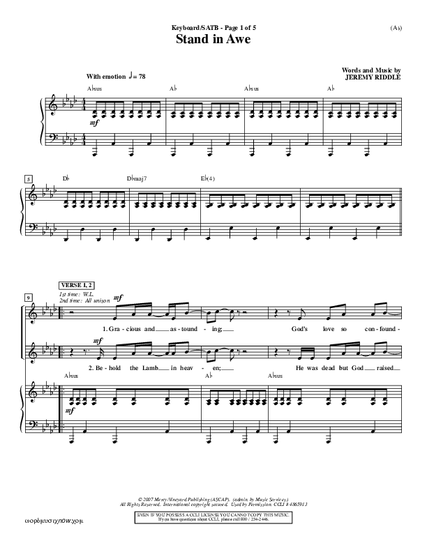 Stand In Awe Piano/Vocal (SATB) (Jeremy Riddle)