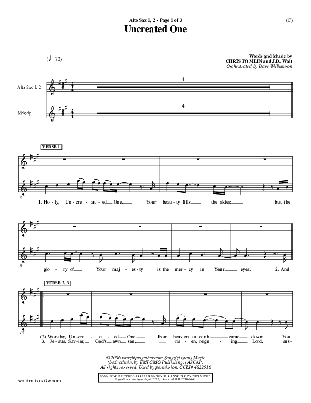 Uncreated One Alto Sax 1/2 (Chris Tomlin)