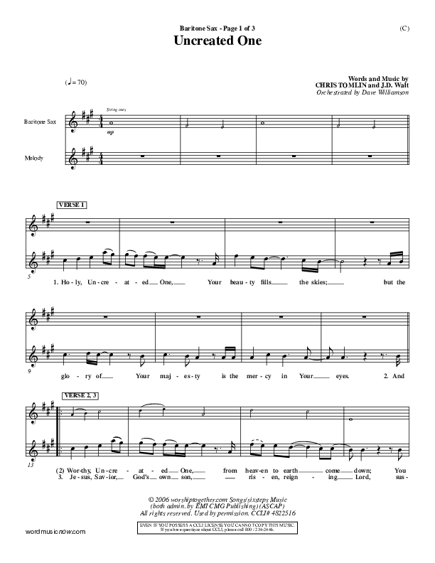 Uncreated One Bari Sax (Chris Tomlin)
