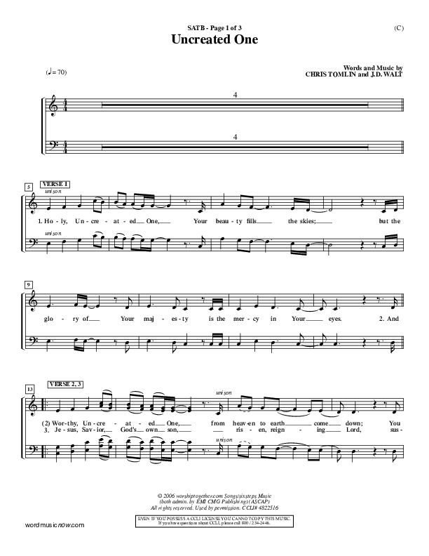 Uncreated One Choir Vocals (SATB) (Chris Tomlin)
