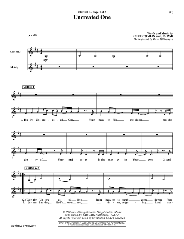 Uncreated One Clarinet 3 (Chris Tomlin)