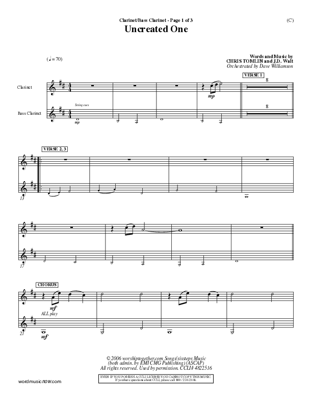 Uncreated One Clarinet (Chris Tomlin)