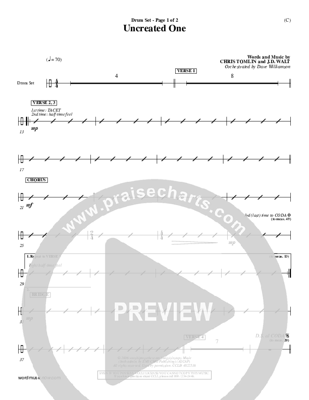 Uncreated One Drum Set (Chris Tomlin)