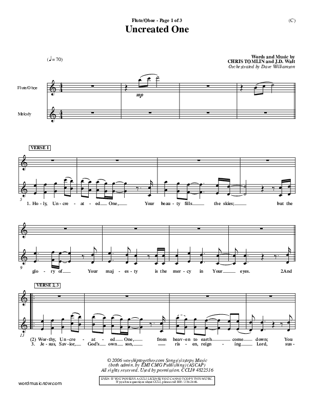Uncreated One Flute/Oboe (Chris Tomlin)