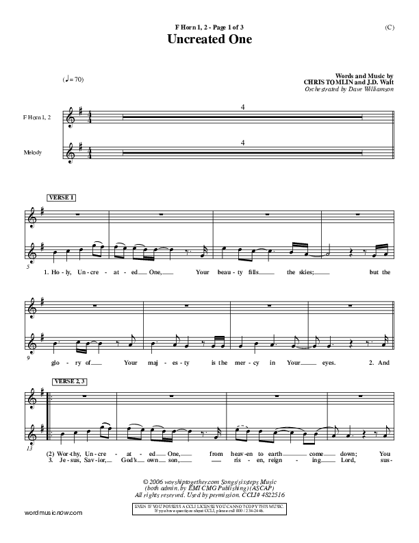 Uncreated One French Horn 1/2 (Chris Tomlin)