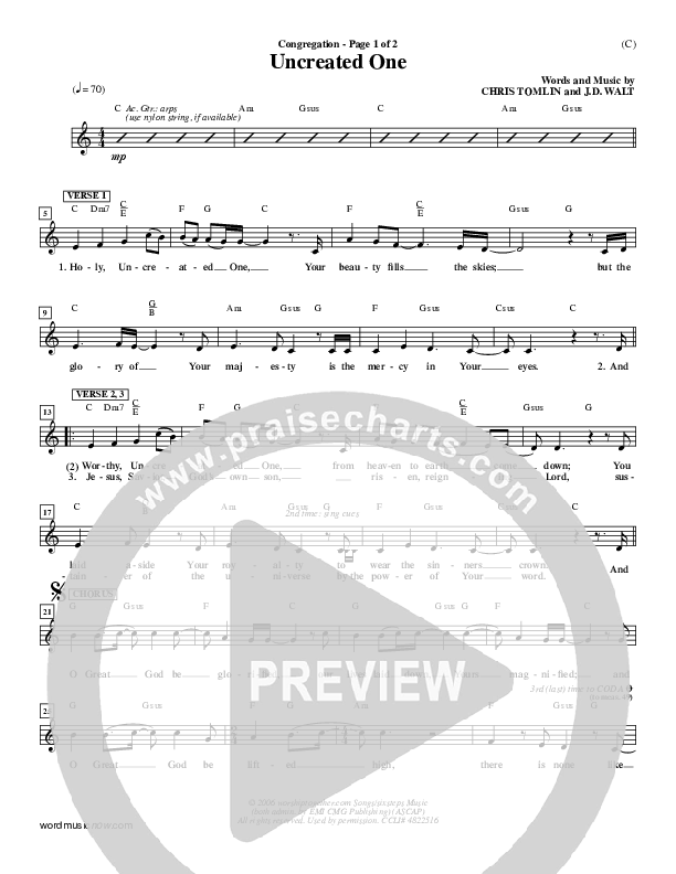 Uncreated One Lead Sheet (Chris Tomlin)