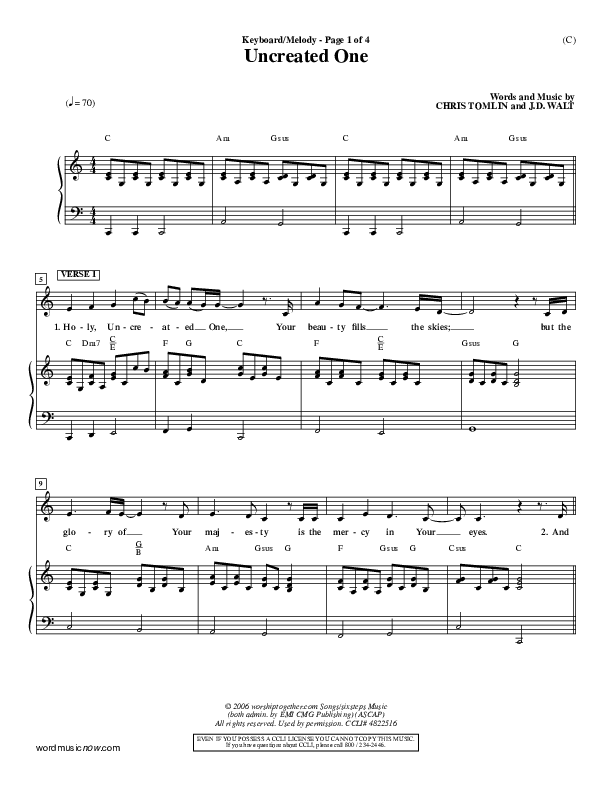 Uncreated One Piano/Vocal (Chris Tomlin)