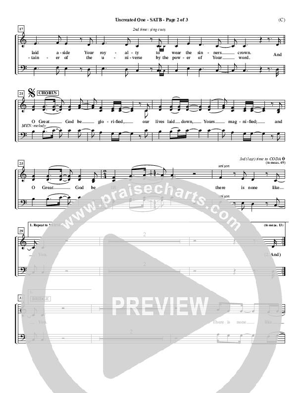 Uncreated One Piano/Vocal (SATB) (Chris Tomlin)