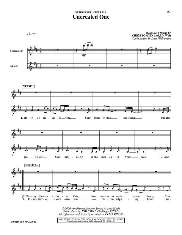 Uncreated One Soprano Sax (Chris Tomlin)