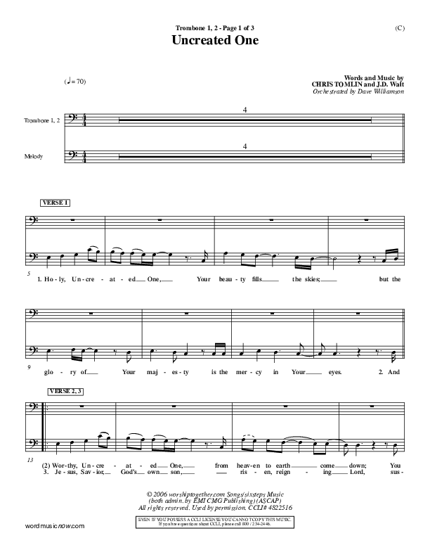 Uncreated One Trombone 1/2 (Chris Tomlin)