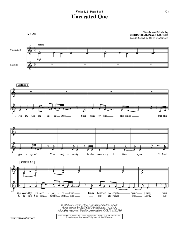 Uncreated One Violin 1/2 (Chris Tomlin)