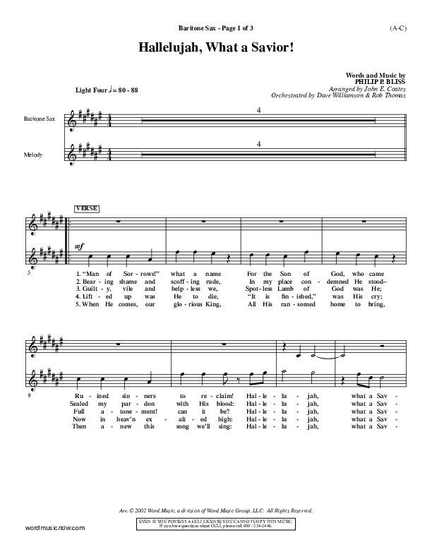 Hallelujah What A Savior Bari Sax (Philip Bliss)