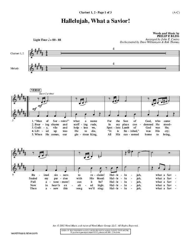 Hallelujah What A Savior Clarinet 1/2 (Philip Bliss)