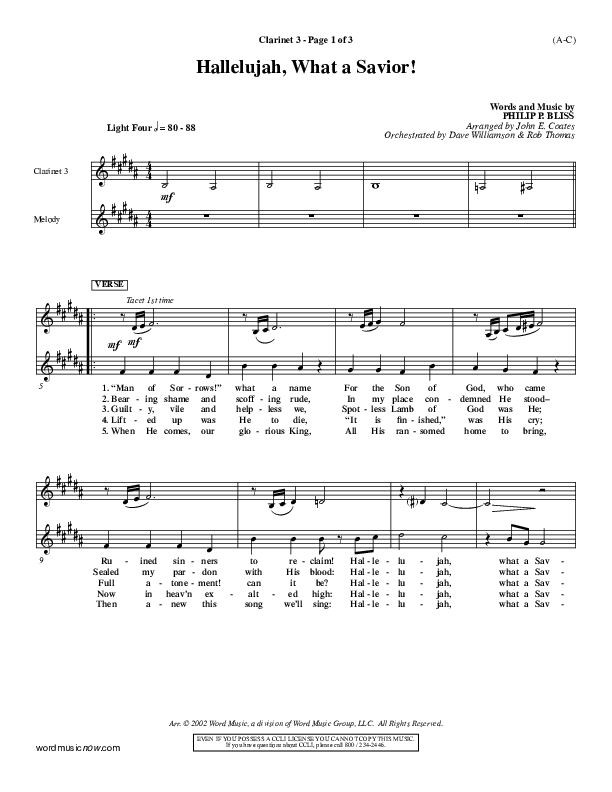 Hallelujah What A Savior Clarinet 3 (Philip Bliss)