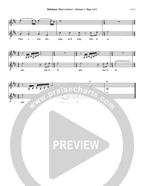 Hallelujah What A Savior Clarinet 3 (Philip Bliss)