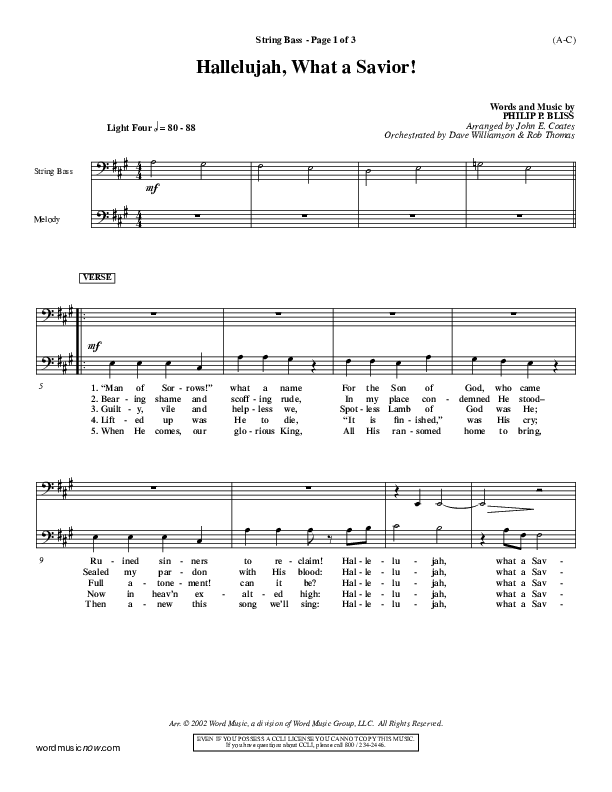Hallelujah What A Savior Double Bass (Philip Bliss)