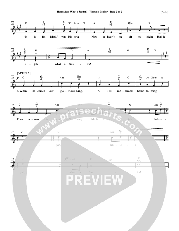 Hallelujah What A Savior Lead Sheet (Philip Bliss)