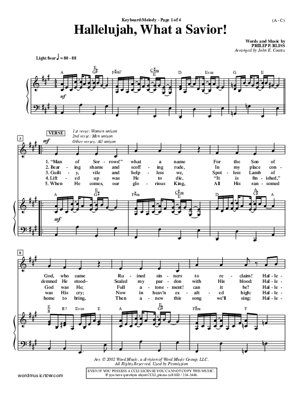 Hallelujah What A Savior Piano/Vocal (Philip Bliss)