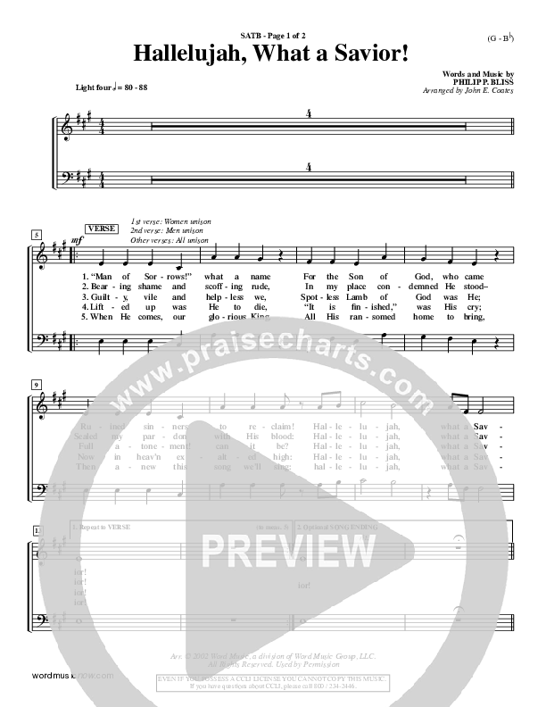 Hallelujah What A Savior Lead Sheet (Philip Bliss)