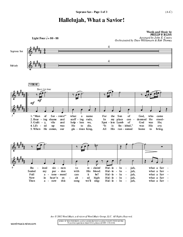 Hallelujah What A Savior Soprano Sax (Philip Bliss)