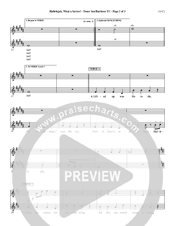 Hallelujah What A Savior Tenor Sax/Baritone T.C. (Philip Bliss)