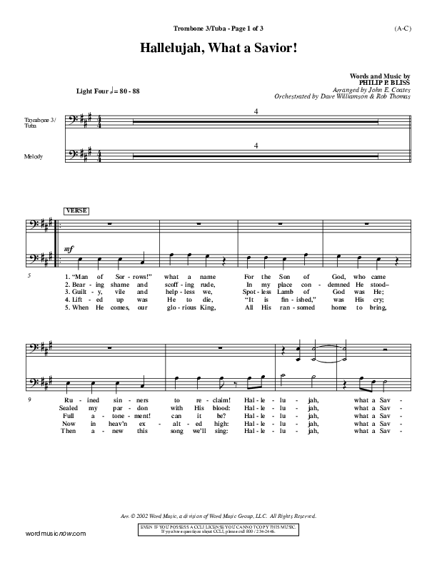Hallelujah What A Savior Trombone 3/Tuba (Philip Bliss)