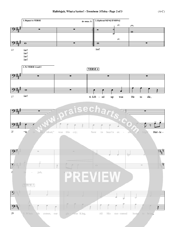 Hallelujah What A Savior Trombone 3/Tuba (Philip Bliss)