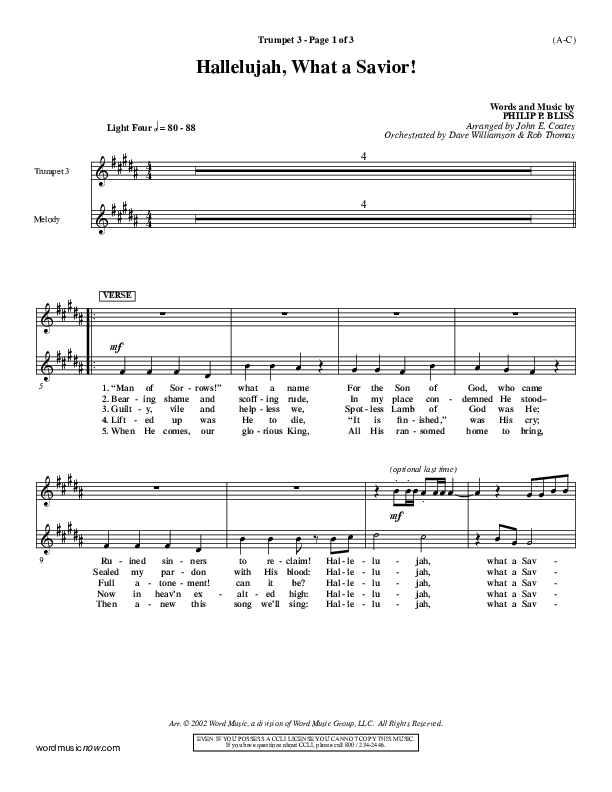 Hallelujah What A Savior Trumpet 3 (Philip Bliss)