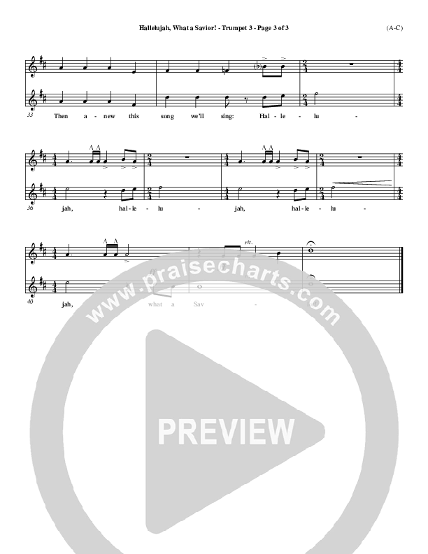 Hallelujah What A Savior Trumpet 3 (Philip Bliss)