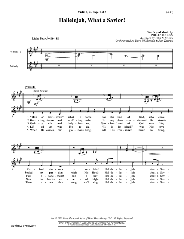 Hallelujah What A Savior Violin 1/2 (Philip Bliss)