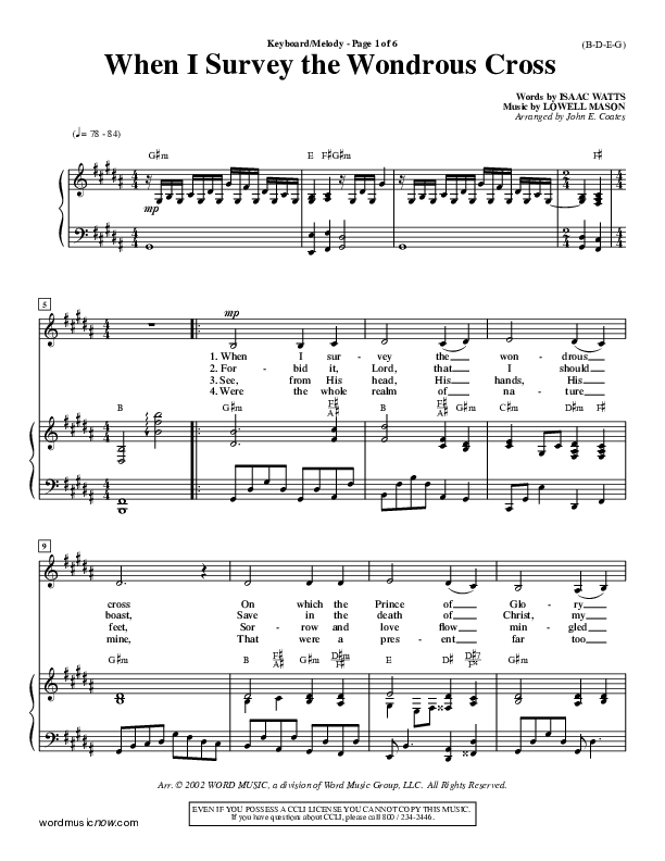 When I Survey The Wondrous Cross Piano/Vocal ()