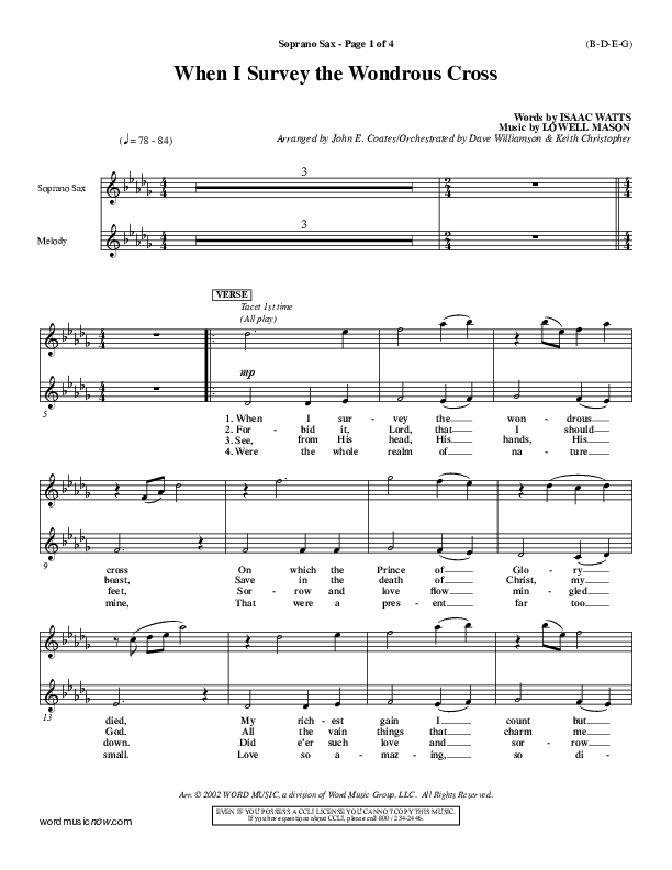 When I Survey The Wondrous Cross Soprano Sax ()