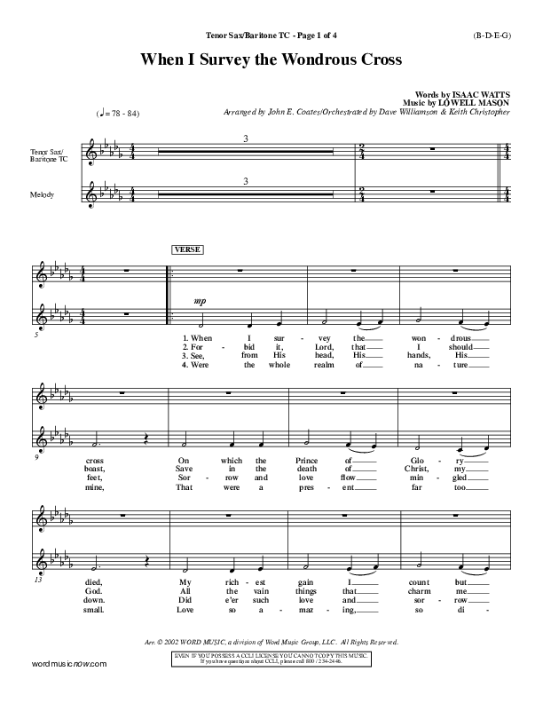 When I Survey The Wondrous Cross Tenor Sax/Baritone T.C. ()