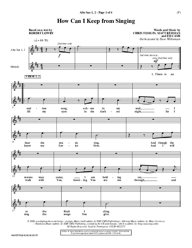 How Can I Keep From Singing Alto Sax 1/2 (Matt Redman)