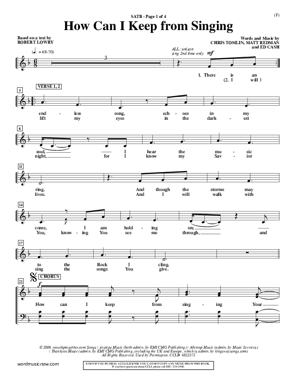 How Can I Keep From Singing Choir Sheet (SATB) (Matt Redman)