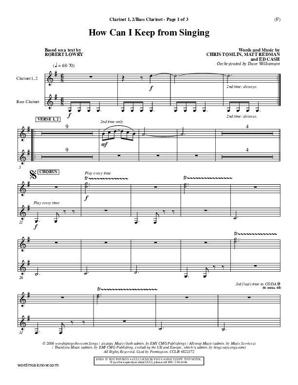 How Can I Keep From Singing Clarinet 1/2, Bass Clarinet (Matt Redman)