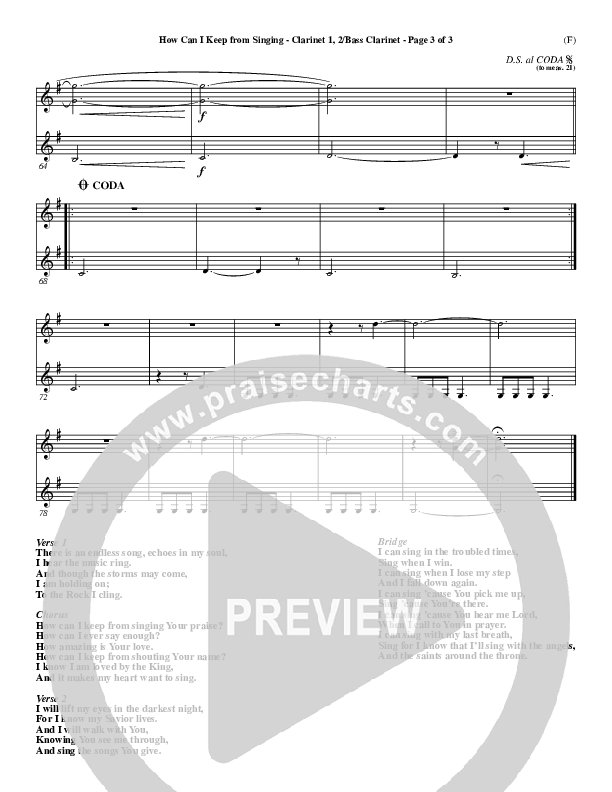 How Can I Keep From Singing Clarinet 1/2, Bass Clarinet (Matt Redman)