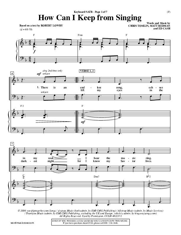How Can I Keep From Singing Piano/Vocal (SATB) (Matt Redman)