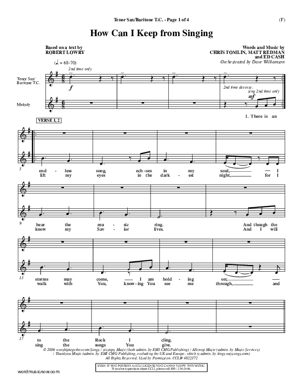 How Can I Keep From Singing Tenor Sax/Baritone T.C. (Matt Redman)