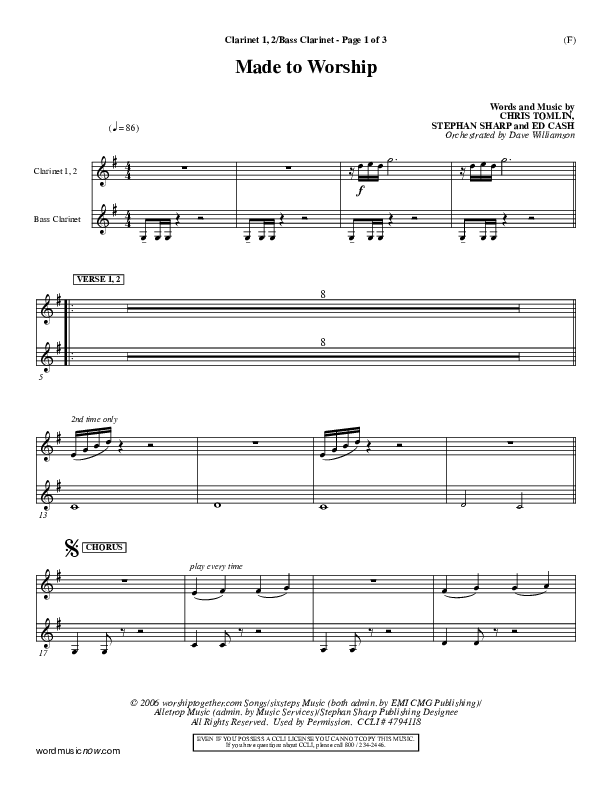 Made To Worship Clarinet 1/2, Bass Clarinet (Chris Tomlin)