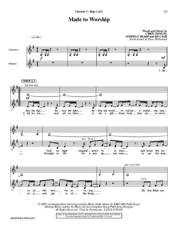 Made To Worship Clarinet 3 (Chris Tomlin)