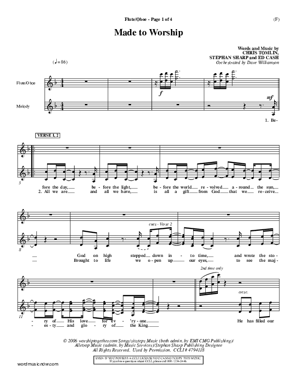 Made To Worship Flute/Oboe (Chris Tomlin)
