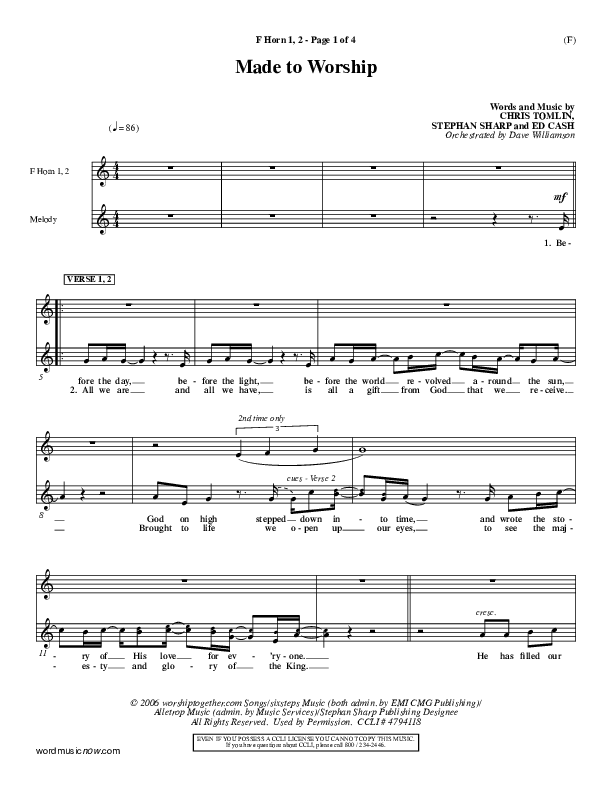 Made To Worship French Horn 1/2 (Chris Tomlin)