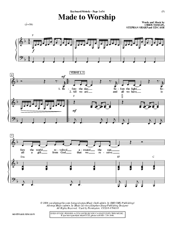 Made To Worship Piano/Vocal (Chris Tomlin)