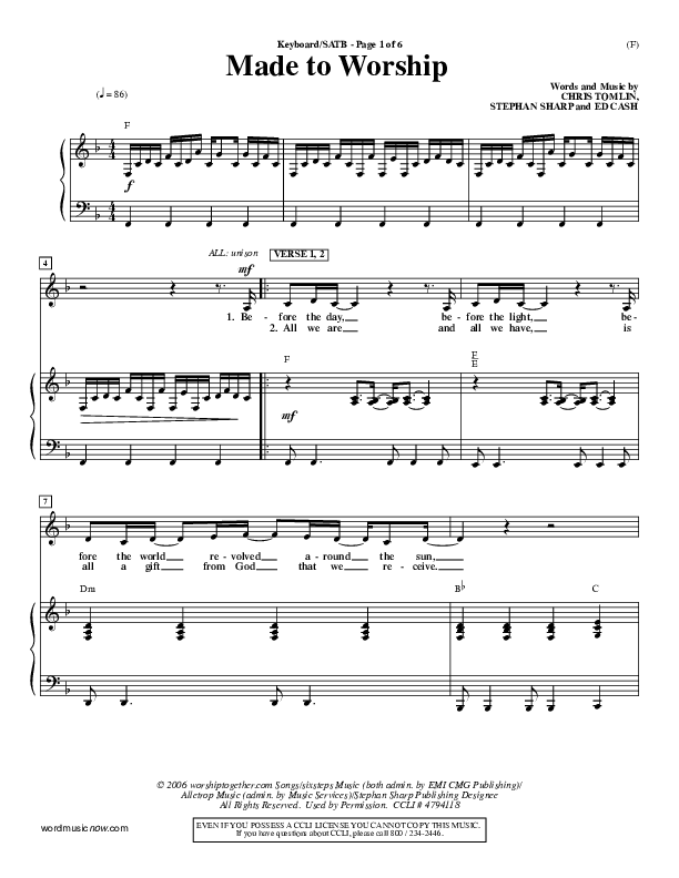 Made To Worship Piano/Vocal Pack (Chris Tomlin)