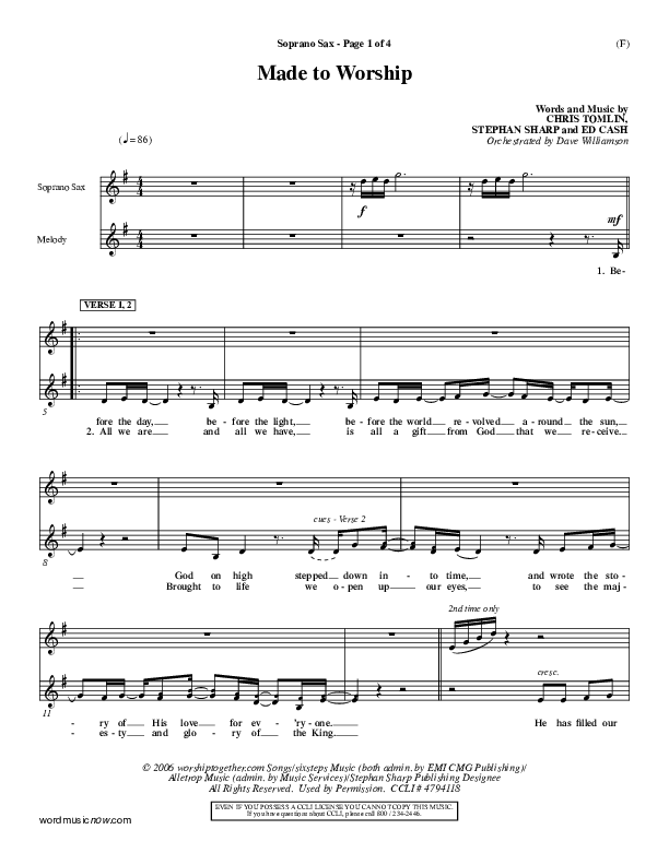 Made To Worship Soprano Sax (Chris Tomlin)