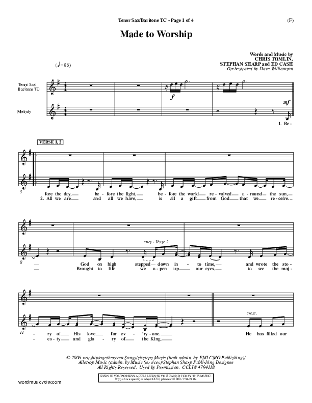 Made To Worship Tenor Sax/Baritone T.C. (Chris Tomlin)